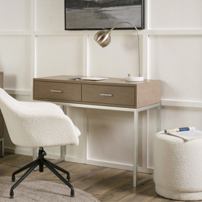 Pacific Lifestyle Grey Wash Mango Wood Dressing Table With 2 Drawers And Silver Metal Frame 100Cm, Ambroso - image 1