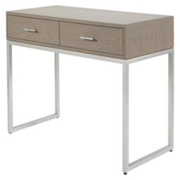 Pacific Lifestyle Grey Wash Mango Wood Dressing Table With 2 Drawers And Silver Metal Frame 100Cm, Ambroso - thumbnail 8