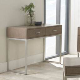 Pacific Lifestyle Grey Wash Mango Wood Dressing Table With 2 Drawers And Silver Metal Frame 100Cm, Ambroso - thumbnail 4