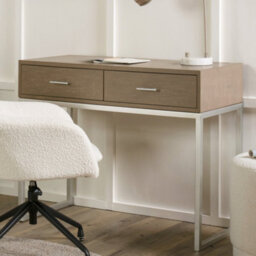 Pacific Lifestyle Grey Wash Mango Wood Dressing Table With 2 Drawers And Silver Metal Frame 100Cm, Ambroso - thumbnail 3