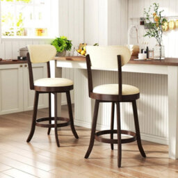 64Cm Counter Height Chairs Set Of 2 Swivel High Stool Brown - thumbnail 3