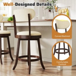 64Cm Counter Height Chairs Set Of 2 Swivel High Stool Brown - thumbnail 5