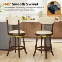 64Cm Counter Height Chairs Set Of 2 Swivel High Stool Brown - thumbnail 6