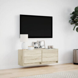 Berkfield Tv Wall Cabinet With Led Lights Sonoma Oak 100X31X35 Cm - thumbnail 4