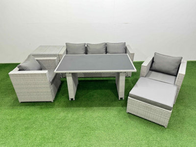 Fimous Patio Garden Furniture Sets With Black Glass Top Dining Table Armchair 3 Seater Sofa Side Table Big Stool Light Grey - image 1