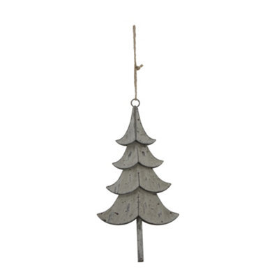 Hill Interiors Metal Tree Christmas Hanging Decoration Grey (23Cm X 2Cm X 11Cm) - image 1