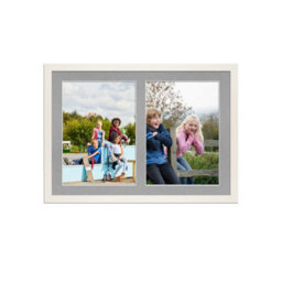 AK Frames 20X14 White Sleek Multi Photo Frame With Silver Mount - Holds 2 Apertures (2X) A4 Photos - thumbnail 1