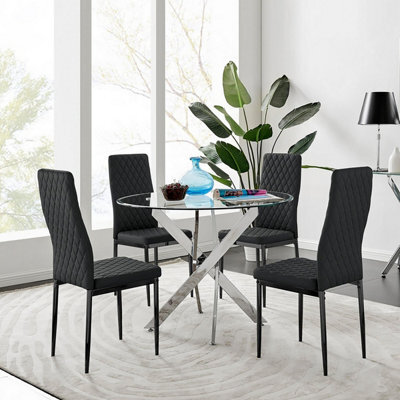 Furniturebox Uk Novara 100Cm Round  Dining Table And 4 Black Milan Black Leg Chairs - image 1