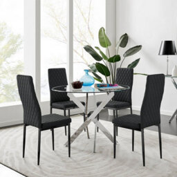 Furniturebox Uk Novara 100Cm Round  Dining Table And 4 Black Milan Black Leg Chairs - thumbnail 1