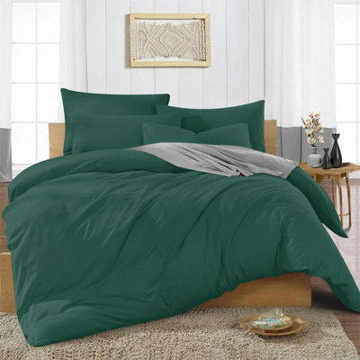 Ameha Plain 3-Piece Duvet Emerald Green Quilt Cover Breathable Microfiber Reversible Double Set With Pillowcase 200 X 200 Cm - image 1