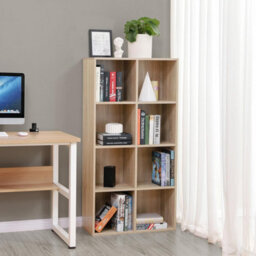 Songmics Bookcase, Wooden Bookshelf With 8 Compartments, Floor Standing Storage Unit, Oak Colour - thumbnail 1