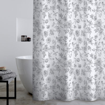 Catherine Lansfield Mirabelle Floral 180X180Cm Shower Curtain Panel Grey - image 1