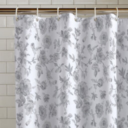 Catherine Lansfield Mirabelle Floral 180X180Cm Shower Curtain Panel Grey - thumbnail 2