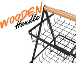 Trendi 3-Tier Mesh Fruit Basket With Wooden Handle, Metal Fruit & Vegetable Stand, Kitchen Counter Storage, Black - thumbnail 5