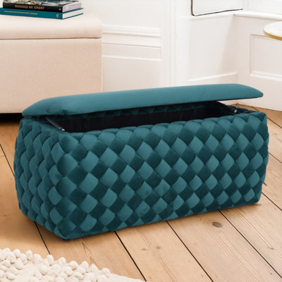 Plumeo Large Velvet Fabric Ottoman - Dark Green