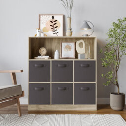 Urbn-Living Oak, Black - Wide 7-Cube Bookcase With Drawers - thumbnail 2
