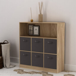 Urbn-Living Oak, Black - Wide 7-Cube Bookcase With Drawers - thumbnail 3