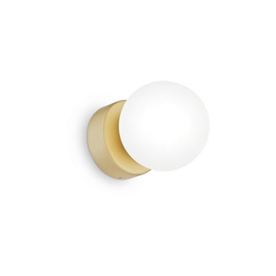 Ideal Lux Perlage Wall Lamp Brass, With Glass Shade
