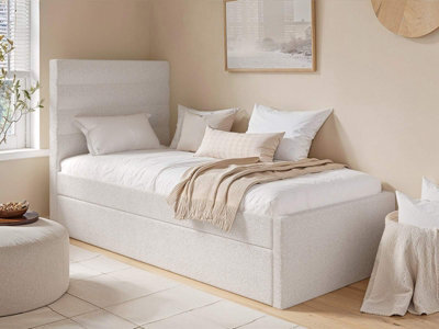 Flair Ari Upholstered Single Bed With Trundle Beige Boucle - image 1