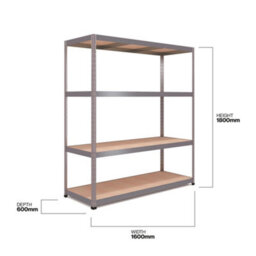 Rb Boss Garage Shelving Unit 4 Shelf Mdf Galvanised Steel (H)1800mm (W)1600mm (D)600mm - thumbnail 4