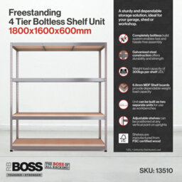 Rb Boss Garage Shelving Unit 4 Shelf Mdf Galvanised Steel (H)1800mm (W)1600mm (D)600mm - thumbnail 5