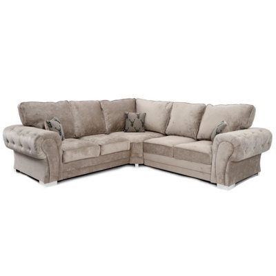 Furnishings For Less UK Milan 5 Seater L Shaped Corner Sofa Full Back Chesterfield Arms Mink 2 Corner 2 - image 1