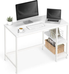 Songmics Computer Desk, Writing Desk With 2 Shelves On Left Or Right, Work Table, Steel Frame, Modern, Maple White - thumbnail 6