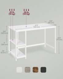 Songmics Computer Desk, Writing Desk With 2 Shelves On Left Or Right, Work Table, Steel Frame, Modern, Maple White - thumbnail 2