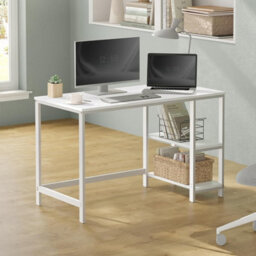 Computer Desk, Writing Desk With 2 Shelves On Left Or Right, Work Table, Steel Frame, Modern, Maple White