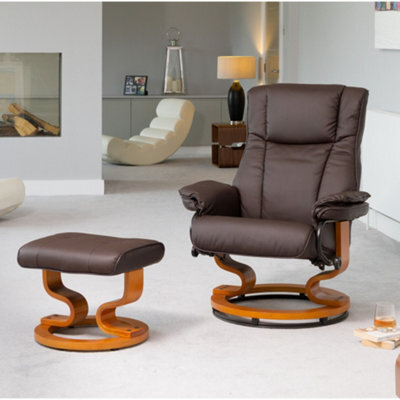 Calhoun 83Cm Wide Brown Bonded Leather 360 Degree Ergonomic Swivel Base Recliner Chair And Footstool