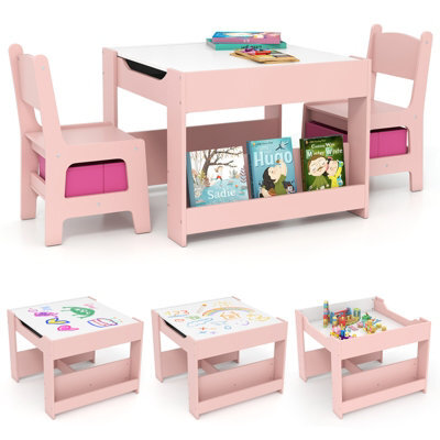 Gainoom Kids Table & Chairs Set 4 In 1 Toddler Activity Table Playroom-Pink - image 1