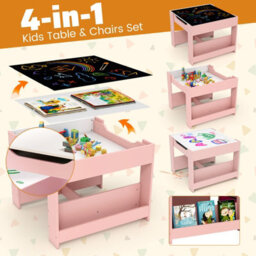 Gainoom Kids Table & Chairs Set 4 In 1 Toddler Activity Table Playroom-Pink - thumbnail 5