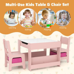 Gainoom Kids Table & Chairs Set 4 In 1 Toddler Activity Table Playroom-Pink - thumbnail 8