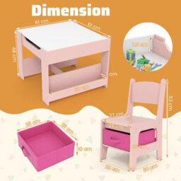 Gainoom Kids Table & Chairs Set 4 In 1 Toddler Activity Table Playroom-Pink - thumbnail 2