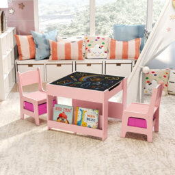 Gainoom Kids Table & Chairs Set 4 In 1 Toddler Activity Table Playroom-Pink - thumbnail 4