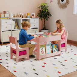 Gainoom Kids Table & Chairs Set 4 In 1 Toddler Activity Table Playroom-Pink - thumbnail 3