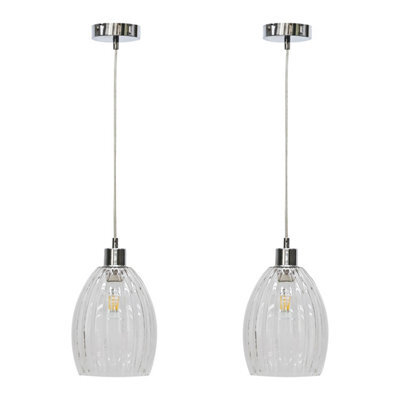 First Choice Lighting Set Of 2 Birch - Clear Fluted Glass With Chrome Pendant Fittings - image 1