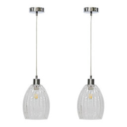 First Choice Lighting Set Of 2 Birch - Clear Fluted Glass With Chrome Pendant Fittings - thumbnail 1
