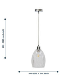 First Choice Lighting Set Of 2 Birch - Clear Fluted Glass With Chrome Pendant Fittings - thumbnail 6