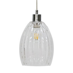 First Choice Lighting Set Of 2 Birch - Clear Fluted Glass With Chrome Pendant Fittings - thumbnail 3