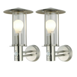 First Choice Lighting Set Of 2 Treviso - Stainless Steel Pir Sensor Outdoor Security Lights - thumbnail 2