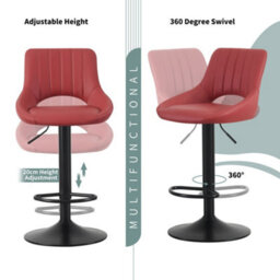 MCC Direct Set Of 2 Height Adjustable Kitchen Bar Stools Breakfast Chairs With Footrest Red Stacey - thumbnail 3