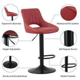 MCC Direct Set Of 2 Height Adjustable Kitchen Bar Stools Breakfast Chairs With Footrest Red Stacey - thumbnail 2