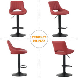MCC Direct Set Of 2 Height Adjustable Kitchen Bar Stools Breakfast Chairs With Footrest Red Stacey - thumbnail 4