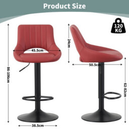 MCC Direct Set Of 2 Height Adjustable Kitchen Bar Stools Breakfast Chairs With Footrest Red Stacey - thumbnail 6