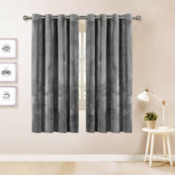Oxford Homeware Eyelet Velvet Curtains Grey Fully Lined Blackout Thermal Insulated Eyelet Curtains Pair (W)117Cm X (L)137Cm - thumbnail 1