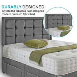Dining Tables Dallas Matching Headboard Divan Set, 2 Drawer On Same Side With Sprung 1500 Comfort Mattress - Damask Fabric Grey - Double - thumbnail 3