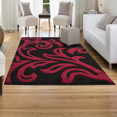 Smart Living Modern Thick Soft Carved Area Rug, Living Room Carpet, Kitchen Floor, Bedroom Soft Rugs 60Cm X 110Cm - Black Red - image 1