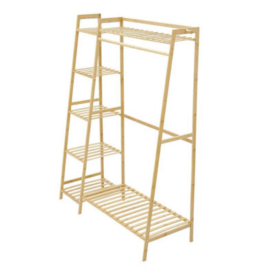 Heavy Duty Wooden Clothes Rail Rack Garment Hanging Stand Ladder Shelf Wardrobe - image 1