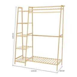 Heavy Duty Wooden Clothes Rail Rack Garment Hanging Stand Ladder Shelf Wardrobe - thumbnail 2